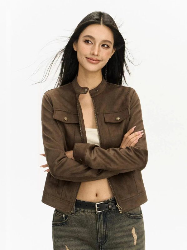 Stand Collar Suede Short Coat Fashion - Image 3