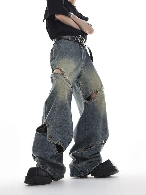 Heavy Distressed Wide-Leg Jeans Online Sale
