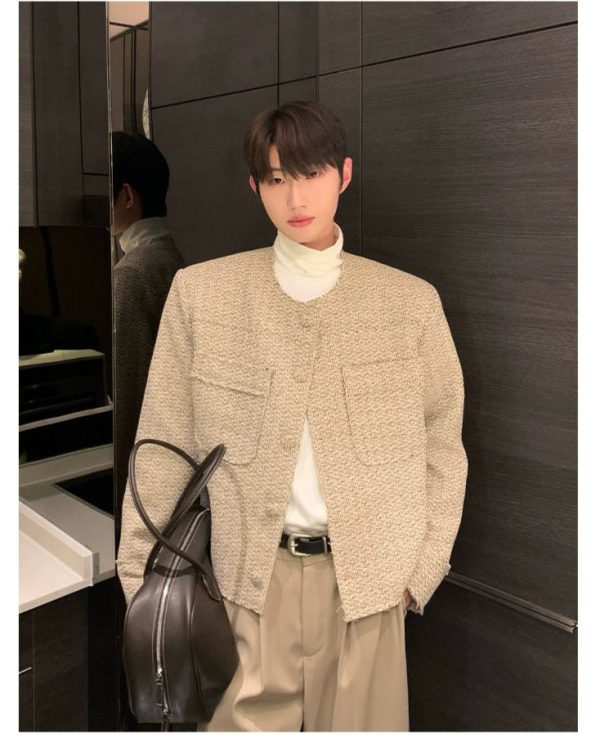 Collarless Wool Multi-pocket Padded Jacket For Sale