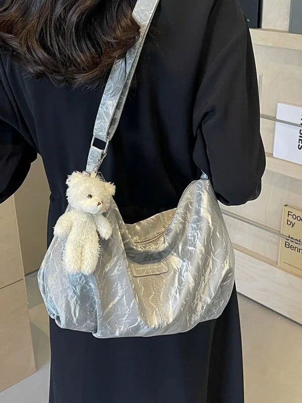 Teddy Bear Charm Soft Tote Bag Hot on Sale - Image 4