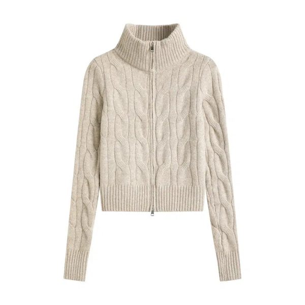 Cable Knit Full-Zip Sweater For Discount - Image 4