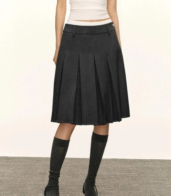 Retro Pleated Midi Skirt Fashion