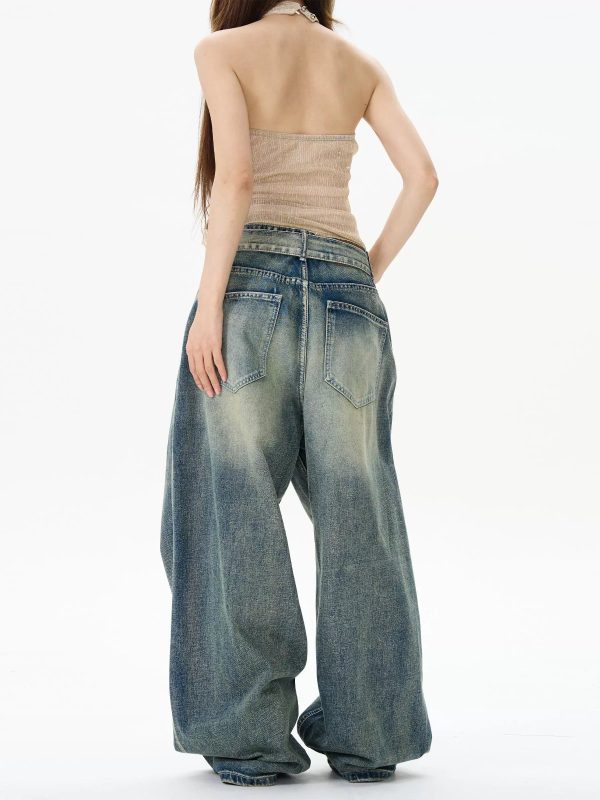 Retro Loose Wide-Leg Belted Jeans Online now - Image 5