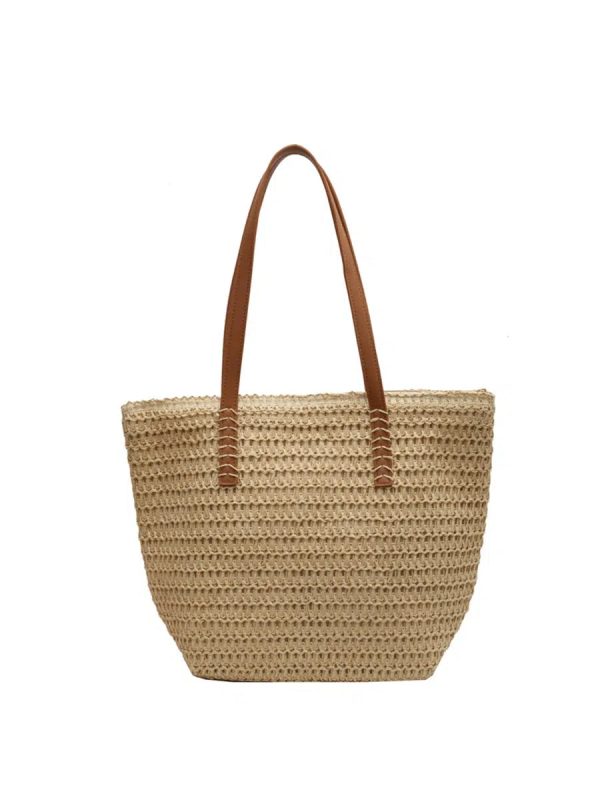 Leather Handles Woven Tote Bag Discount - Image 4