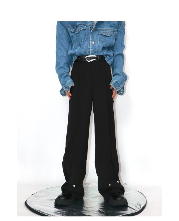 Straight Metal Button Design Loose Pants Hot on Sale - Image 5