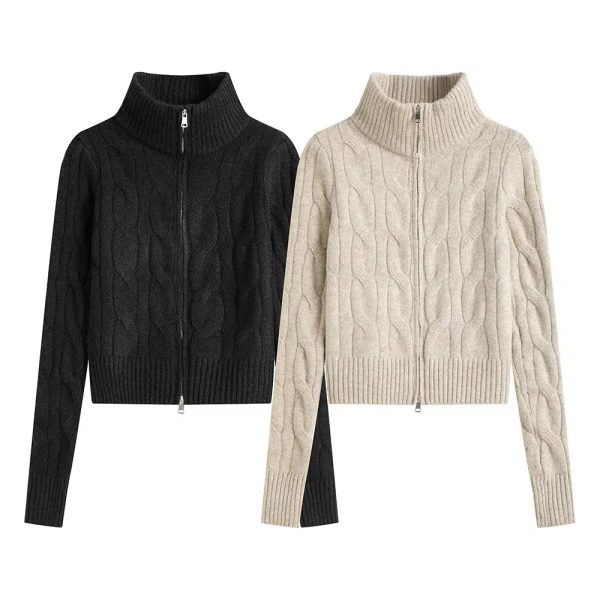 Cable Knit Full-Zip Sweater For Discount