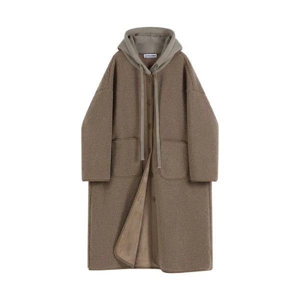 Button Closure Hooded Wool Coat Online now - Image 3