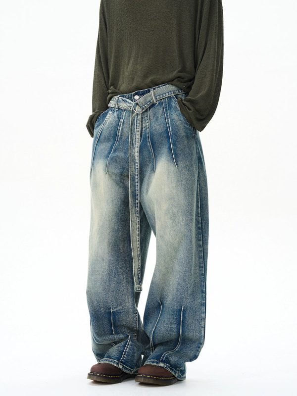 Retro Loose Wide-Leg Belted Jeans Online now - Image 3