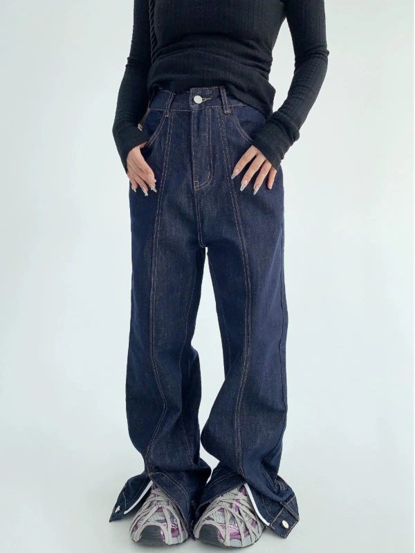 Wide-Leg High-Waisted Denim Pants For Sale