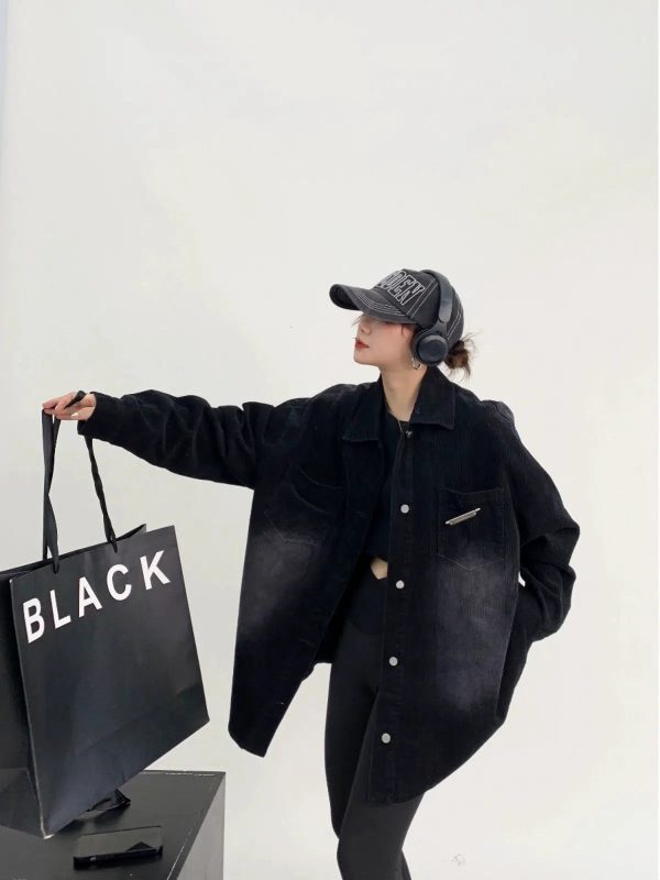 Washed Oversized Corduroy Shirt Hot on Sale - Image 4