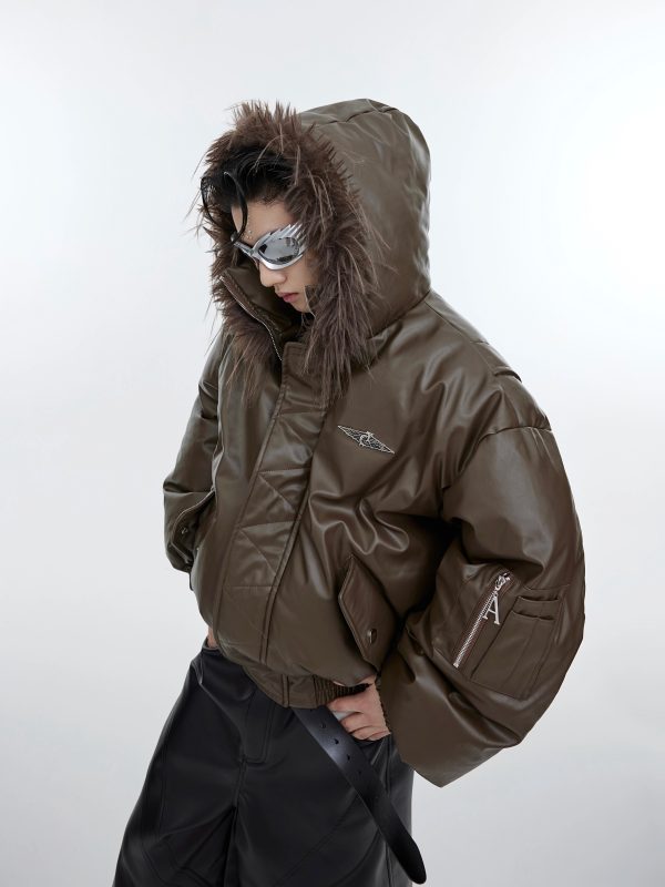Hooded Insulated Jacket with Fur Collar For Discount