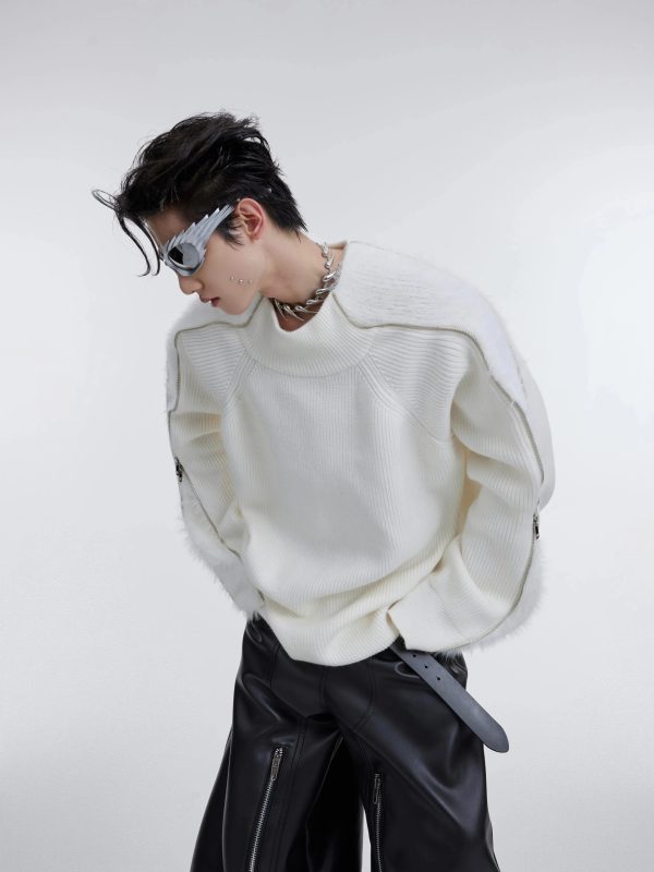 Metal Zipper Plush Knitted Sweater Online - Image 3