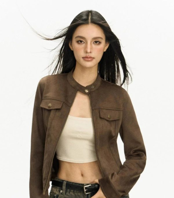 Stand Collar Suede Short Coat Fashion - Image 2