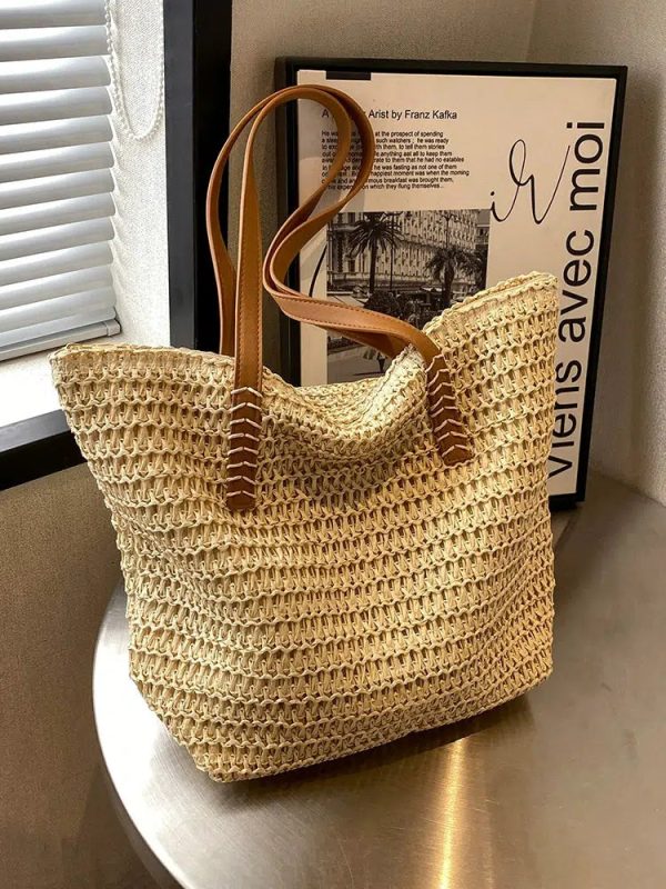 Leather Handles Woven Tote Bag Discount