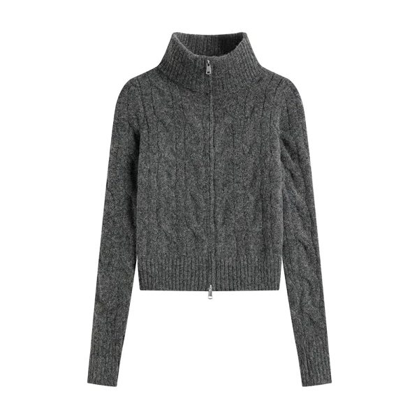 Cable Knit Full-Zip Sweater For Discount - Image 2