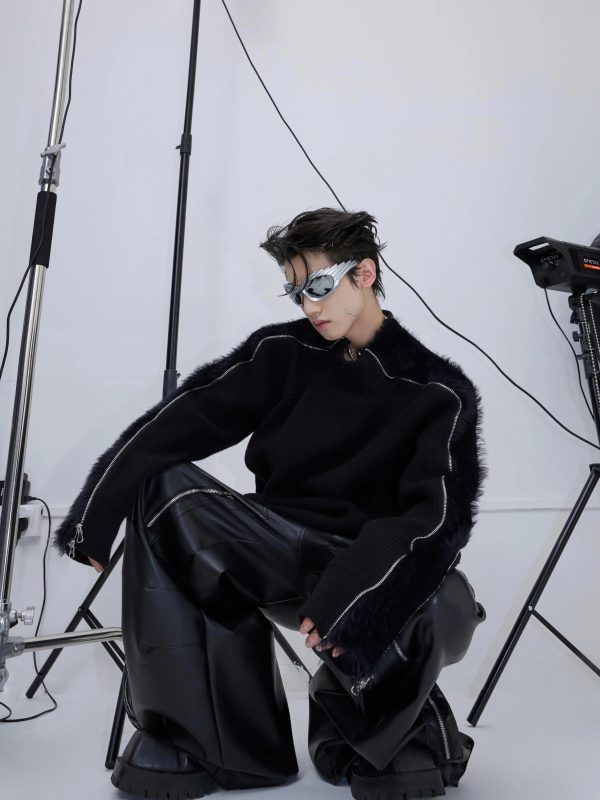 Metal Zipper Plush Knitted Sweater Online - Image 4