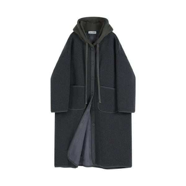 Button Closure Hooded Wool Coat Online now