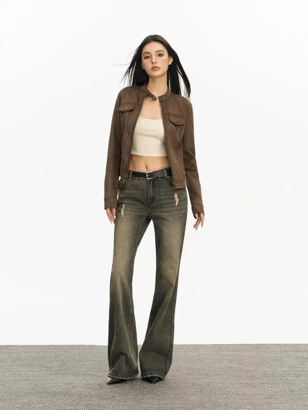 Stand Collar Suede Short Coat Fashion - Image 5