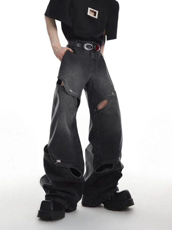 Heavy Distressed Wide-Leg Jeans Online Sale - Image 3