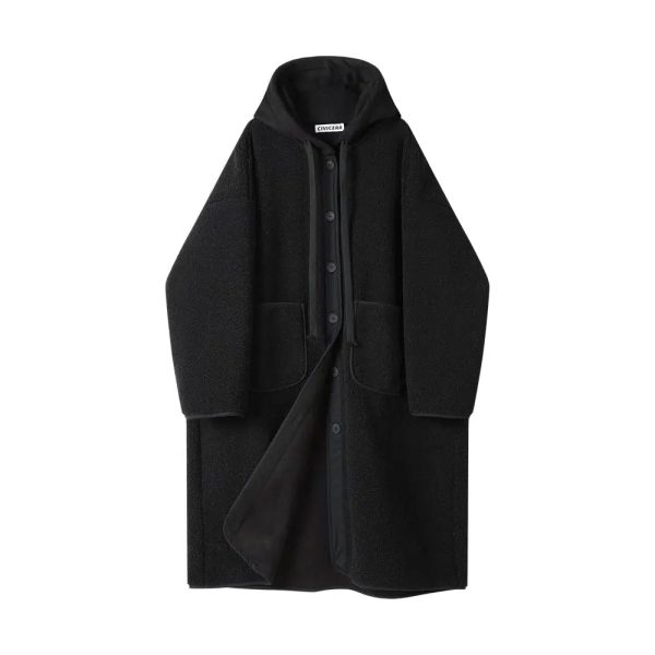 Button Closure Hooded Wool Coat Online now - Image 2