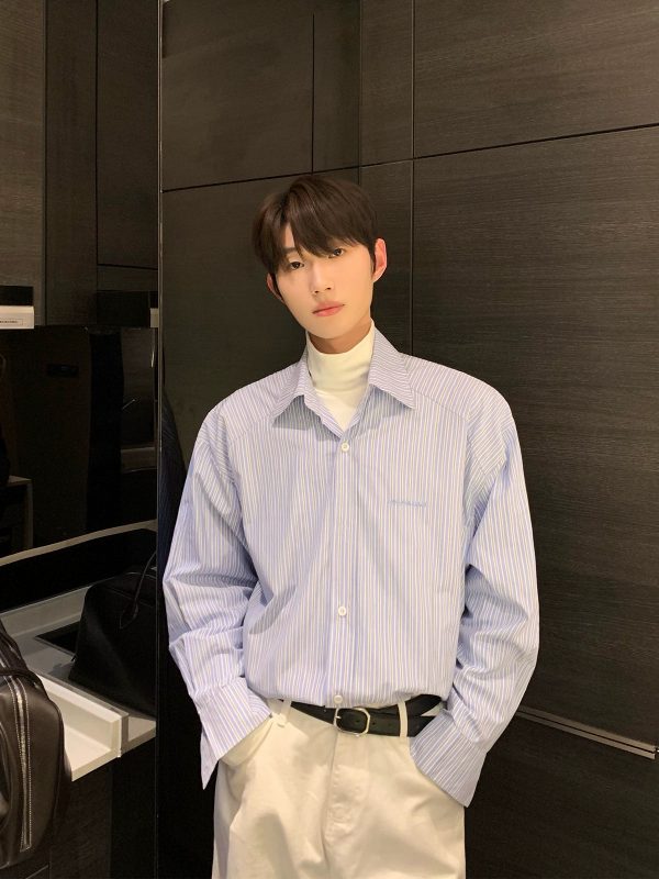 Lapel Embroidered Striped Shirt For Discount - Image 2