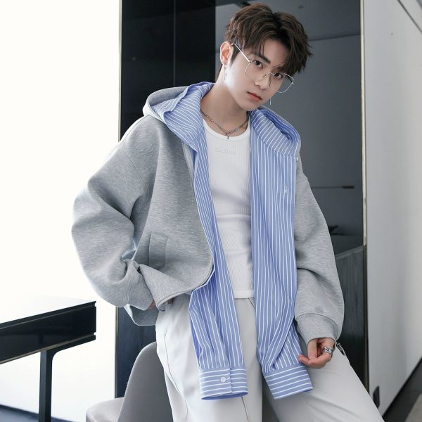 Striped Patchwork Hooded Jacket For Discount