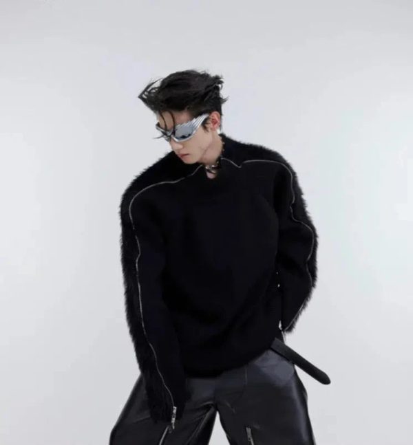 Metal Zipper Plush Knitted Sweater Online