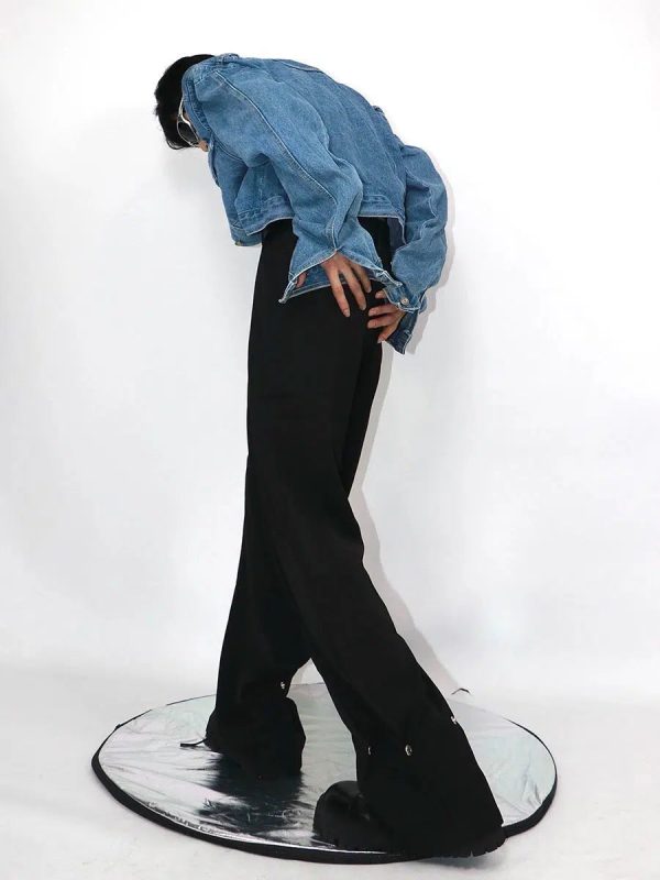 Straight Metal Button Design Loose Pants Hot on Sale - Image 3