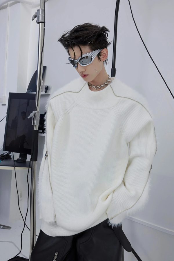 Metal Zipper Plush Knitted Sweater Online - Image 2