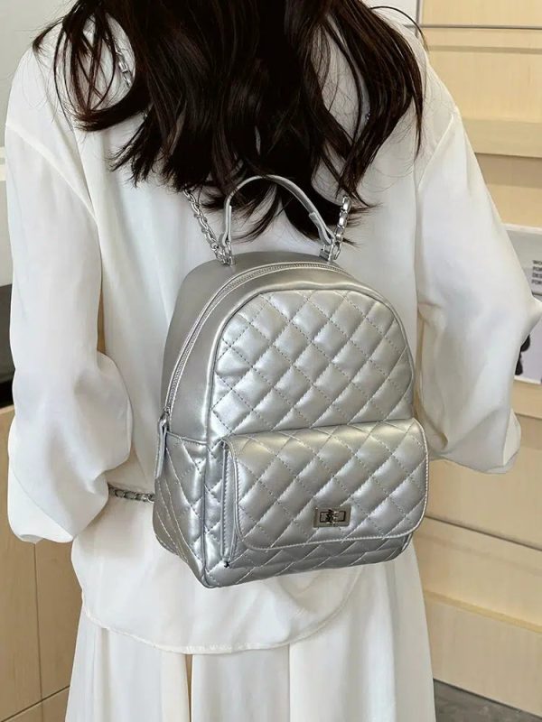 Quilted Chain Strap Backpack Hot on Sale - Image 5