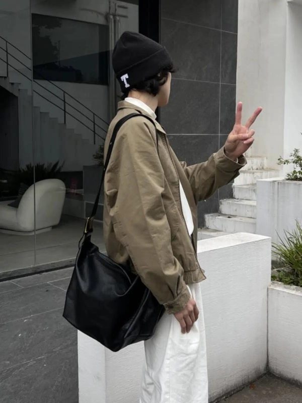 Black Leather Crossbody Shoulder Bag For Sale - Image 4
