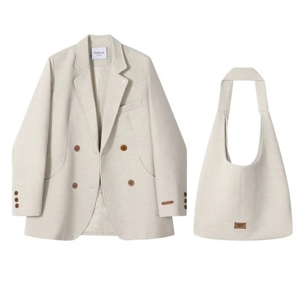 Double-Breasted Blazer with Shoulder Bag Cheap - Image 3