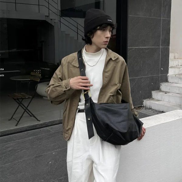 Black Leather Crossbody Shoulder Bag For Sale