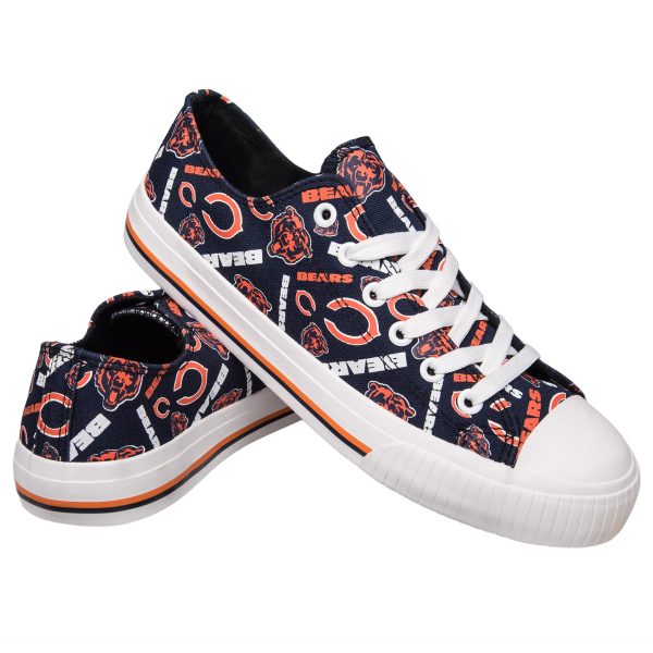 Chicago Bears NFL Womens Low Top Repeat Print Canvas Shoes For Discount