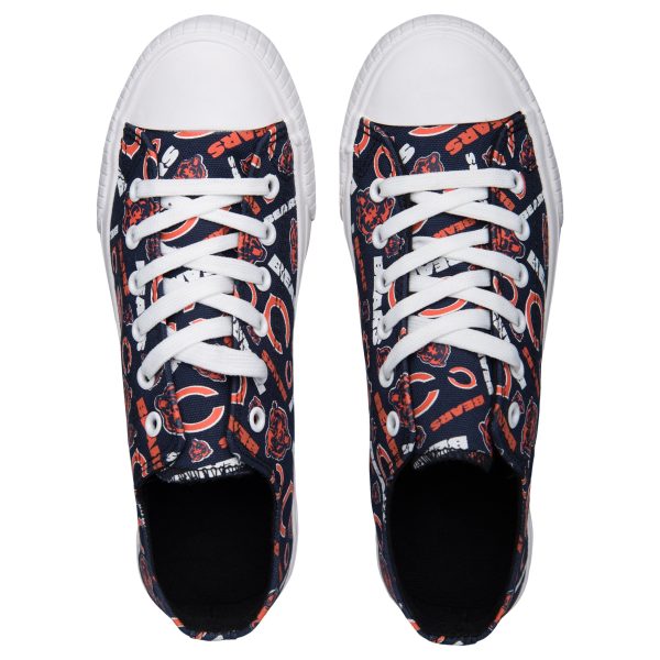 Chicago Bears NFL Womens Low Top Repeat Print Canvas Shoes For Discount - Image 3