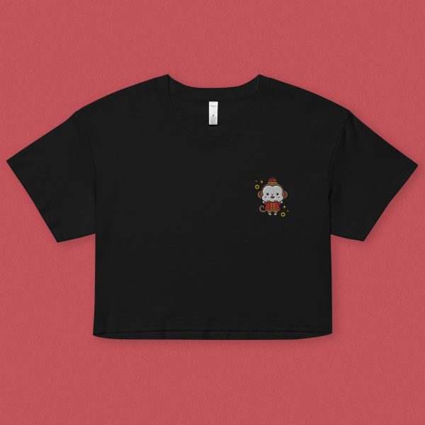 Year of the Monkey Embroidered Crop T-Shirt Cheap - Image 2