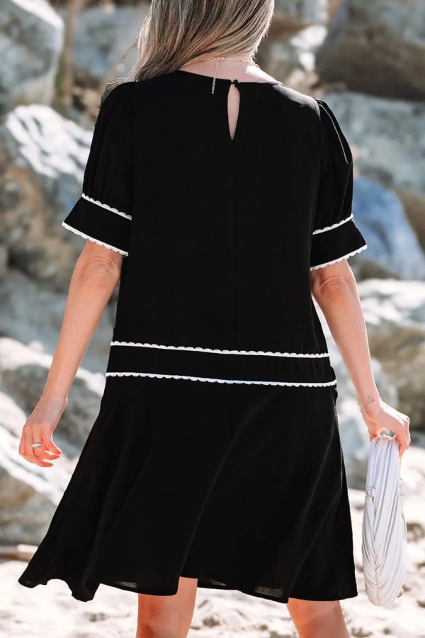 Hazel Blues® |  Contrast Scallop Trim Bow Detail Short Sleeve Shift Dress Hot on Sale - Image 3