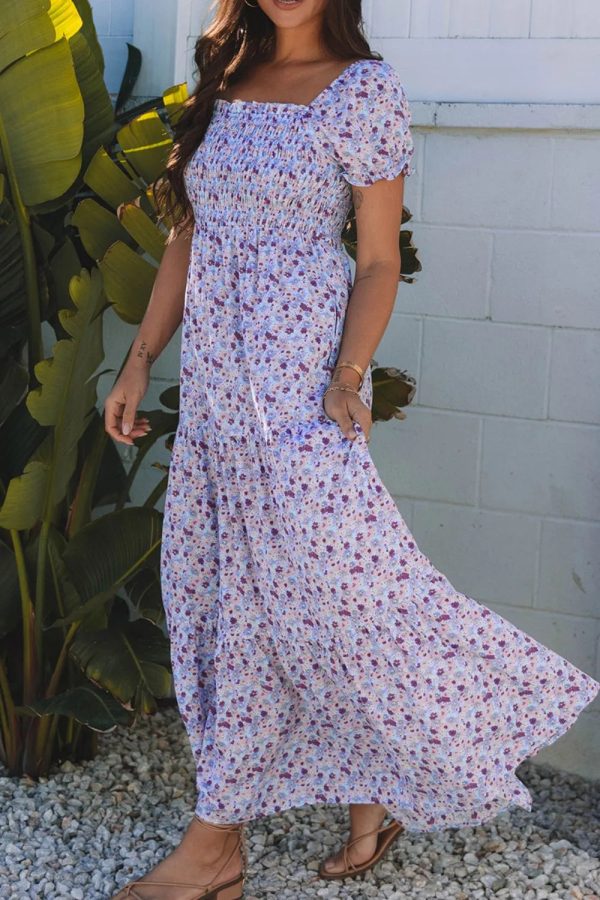 Hazel Blues® |  Tiered Floral Shirred High Waist Maxi Dress Supply - Image 3