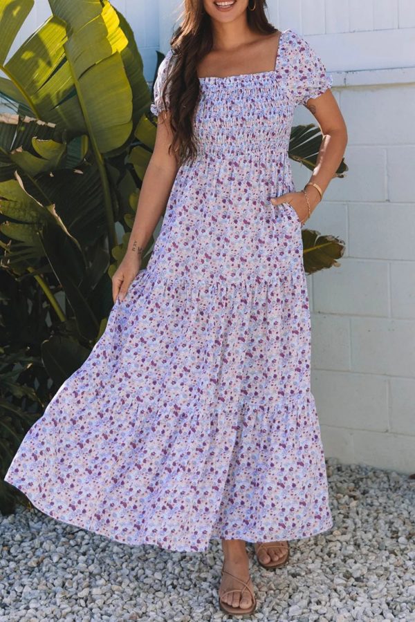 Hazel Blues® |  Tiered Floral Shirred High Waist Maxi Dress Supply - Image 5