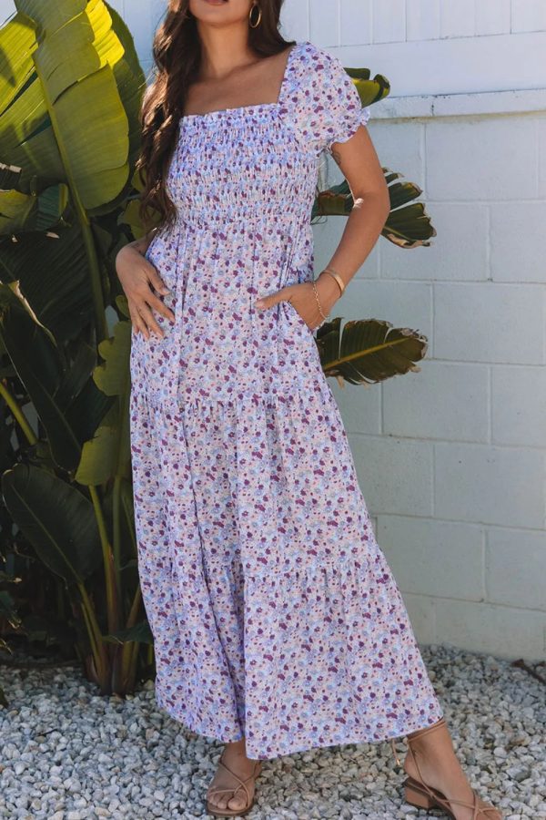 Hazel Blues® |  Tiered Floral Shirred High Waist Maxi Dress Supply - Image 4